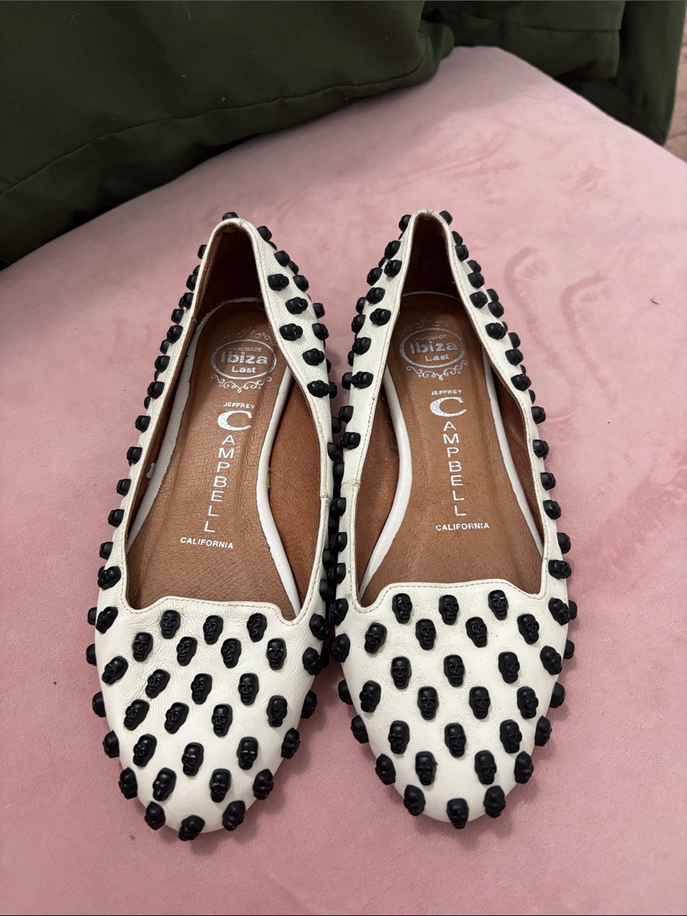 Jeffrey Campbell White Ballet Flats with Black Skull Studs